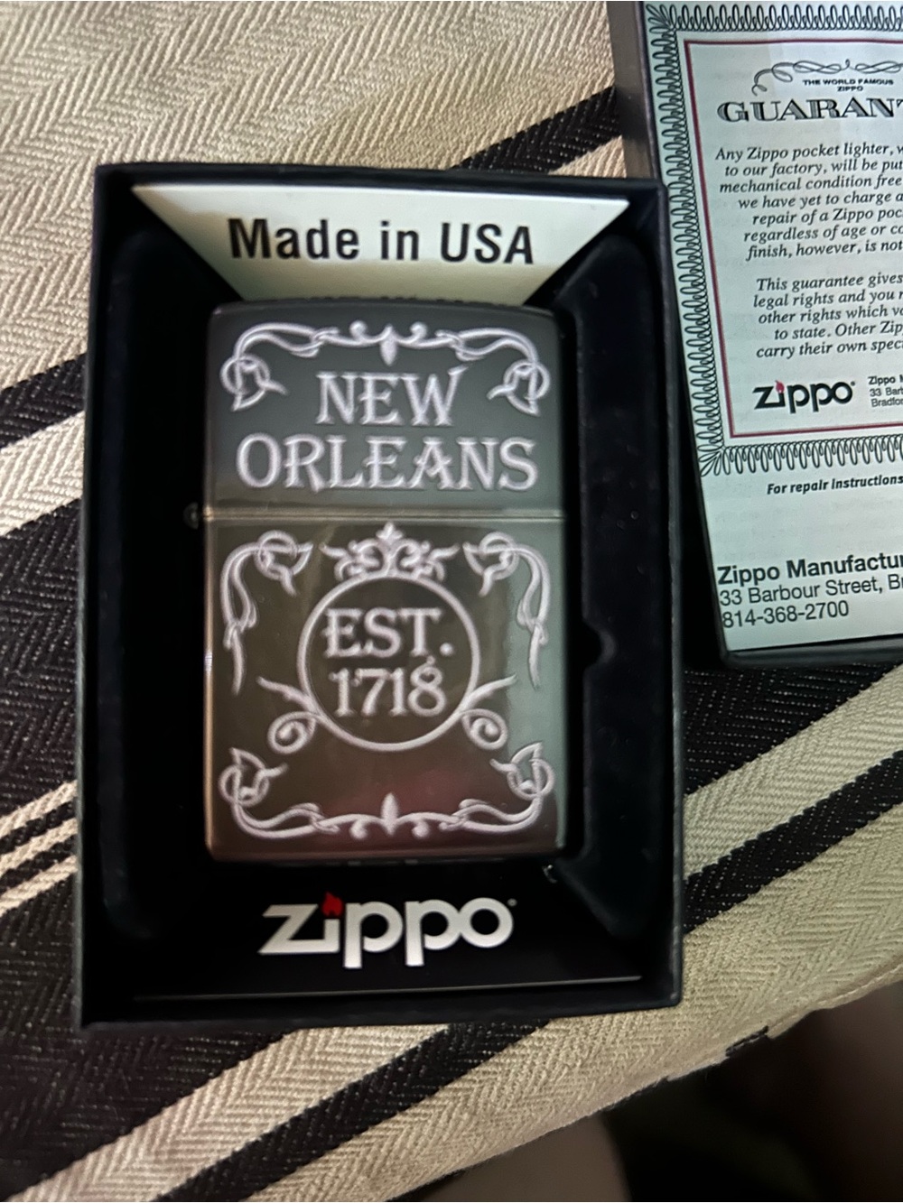 Zippo New Orleans EST. 1718 Brushed Chrome Pocket Lighter - Silver
